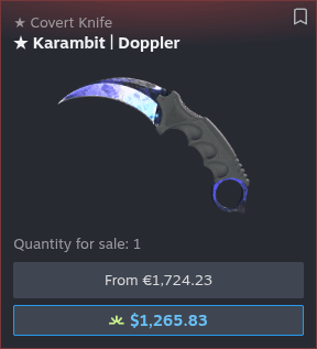 SteamHelper's lowest marketplace price shown beneath Steam's own price on a Steam item
